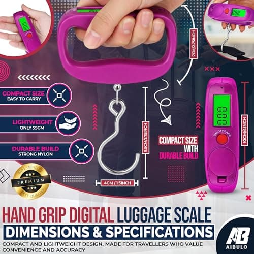 AIBULO 2-Pack Purple Digital Luggage Scale 50kg/110lb – Portable Suitcase Weighing Scale with Backlit LCD, Tare & Auto-Off, 4 Units (g/kg/lb/oz) for Travel, Airport & Parcel Use — view 2