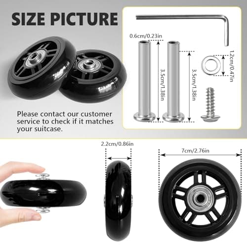 Luggage Suitcase Replacement Wheels Diameter 2 3/4 inch Wear-Resistant Mute Suitcase Luggage Replacement Wheels Rubber Swivel Caster Wheels Repair Kits 4 Wheels (70mm*18mm) — view 2