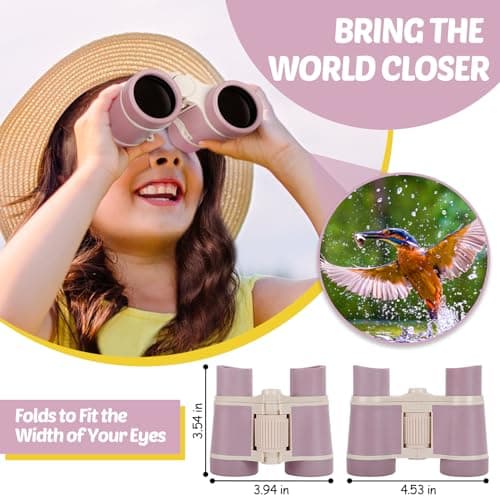 Binoculars for Kids, Kids Binoculars toys for 3 4 5 6 7 8 Years Boys and Girls, Set with Magnifying Glass & Compass - Birthday Gifts Outdoor Toy for Kid Ages 3-8 Toddler Camping (pink) — view 3