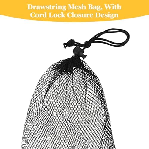 Small Mesh Drawstring Bags 20×15 cm Polyester Mesh Bags with Cord Lock Mini Net Bag for Travel Volleyball Swimming Pool Kitchen Golf Jewelry Toys Gifts (White & Black, 6 PCS) — view 3