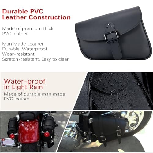 Dream Apparel Motorcycle Swingarm Bag with Black Synthetic Leather, Swing Arm Saddlebag for Sportster Street Rebel 300 500 Dual Shock Models, Adjustable Strap — view 6