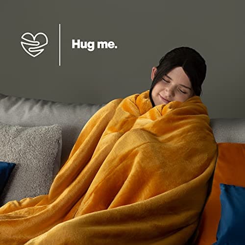 LIVIVO Flannel Fleece Blanket- Super Soft Cosy Cuddly Sofa Throw - Perfect For Bed, Sofa, Travel, Picnic & Camping - Single/Double/King (Ochre, Single) — view 3