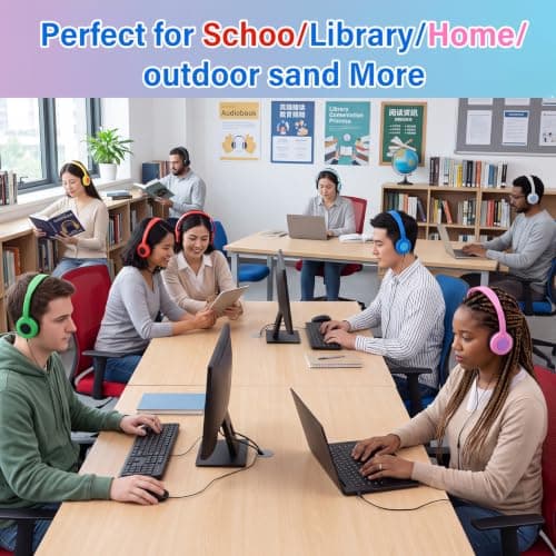 Konohan 30 Pack Bulk Wired On-Ear Headphones with 3.5mm Jack Adjustable Lightweight Individually Wrapped Headphones for Students Classroom School Library Office Travel (Multi-Color) — view 5