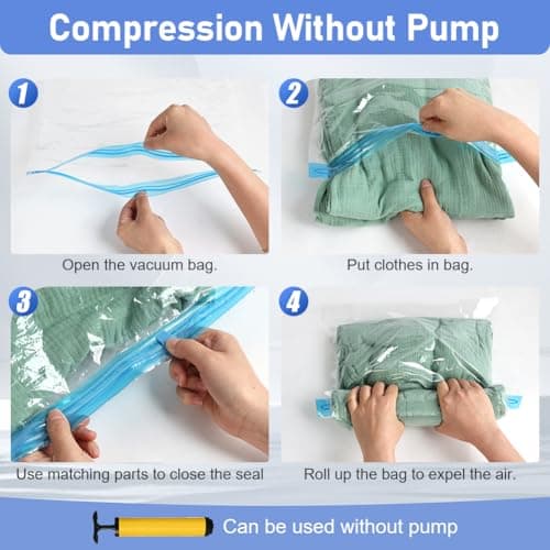 AOOWU Vacuum Storage Bags, 12 Pack (4 S, 4 L, 4 XL) Reusable Vacuum Travel Storage Bag, Space Saver Sealer Bags, Saves 75% of Storage Space, Roll-Up Compression, No Need for Vacuum Machine or Pump — view 6