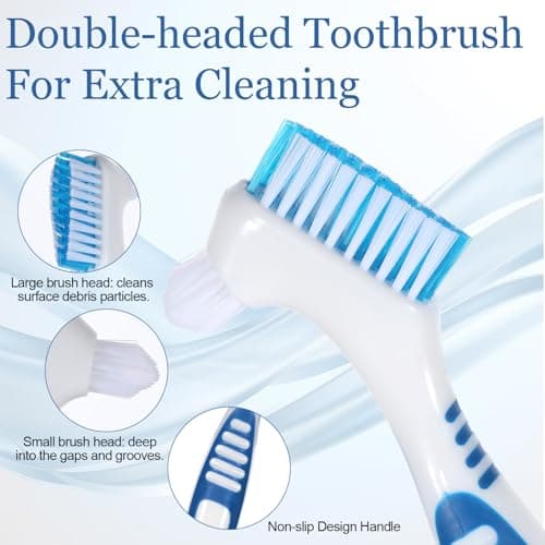 2 PCS Denture Brush, Retainer Brush Denture Toothbrush with Rubber Anti-Slip Handle, False Teeth Care with Carrying Case, Denture Brushes for Cleaning False Teeth Maintenance — view 4