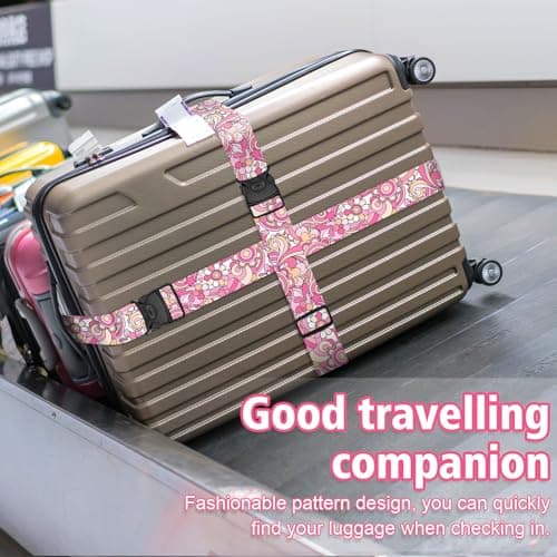 MOTONG 2 PCS Luggage Strap,200 CM Adjustable Suitcase Straps Personalised Luggage Straps Suitcases Heavy Duty Suitcase Belts Thickened Luggage Belt with Quick Release Buckle Pink — view 3
