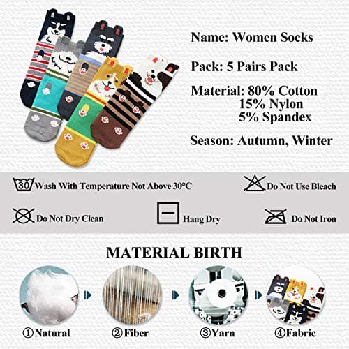 Women's Cotton Animal Dog Print Socks - 5 Pairs Thick Warm Thermal Winter Socks With Funny Cute Design - Multipack Gifts for Women and Girls — view 2