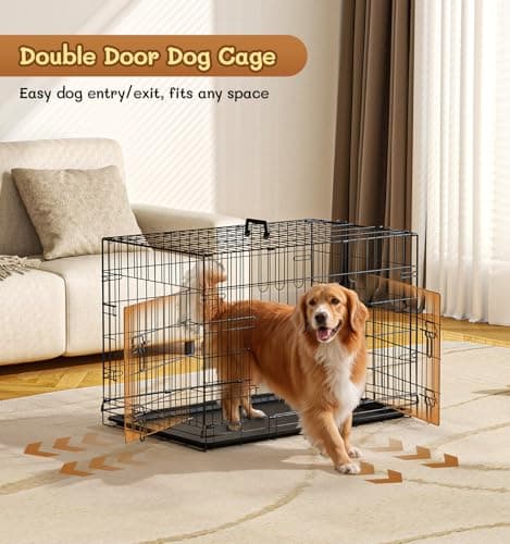 The Fellie Medium Dog Crate, Dog Cages Medium Size with Removal Base Tray, Collapsible Thickened Cat Iron Crate,35-Inch Training Cage Animal Carrier, Portable Metal Dog Travel Crate — view 2
