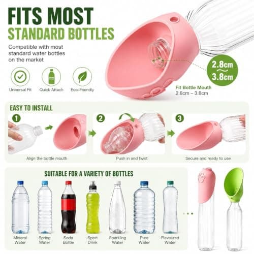 Dog Water Bottle for Walking, Portable Pet Water Bottle for Dogs & Cats, Waters Dispenser for Travel Hiking, Leakproof Silicone Pet Drinking Cup, Universal Plastic Bottles Attachment (Red & Green) — view 5