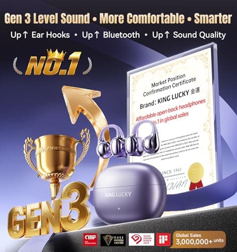 King Lucky i121 Open Ear Wireless Bluetooth 5.4 Clip-on Earbuds with Mic, 50H Playtime, Waterproof, Comfortable for Small Ears&Glasses Wearers, for Workouts (Modern Design, Purple) — view 2