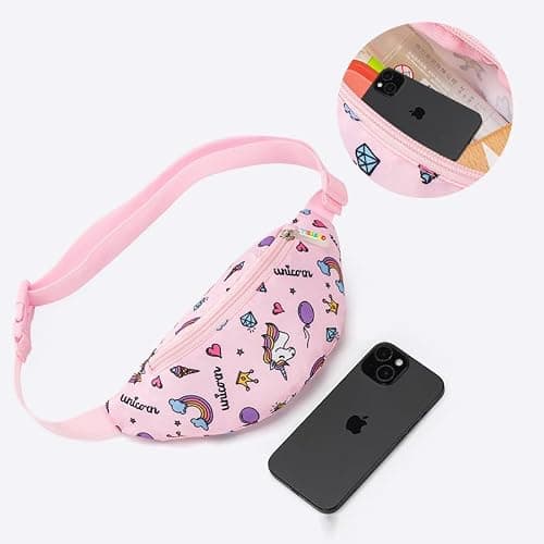 Dzxin Kids Fanny Pack, Cute Unicorn Kids Bum Bag Bumbag Waist Pack Cartoon Hipsack Belt Bag Small Belt Bum Bag Crossbody Purse Waist Pouch for Toddler Girls Boys Running Hiking Travel Sports(Pink) — view 5