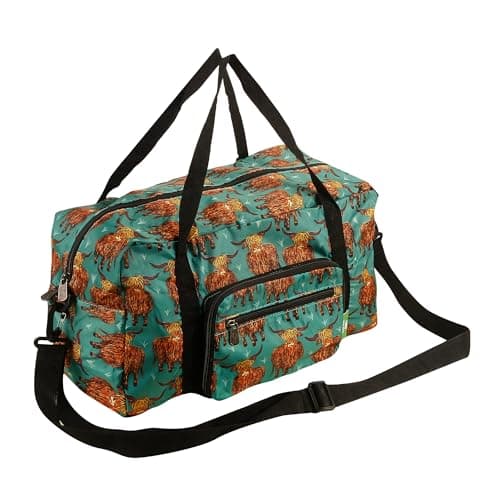 Eco Chic Recycled Cabin Holdall Bag, 40x20x25 for Ryanair Underseat Carry-On Luggage, Lightweight Foldable Water-Resistant Travel Duffle (Highland Cow Teal)