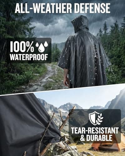 Victoper Waterproof Poncho Adult, Lightweight Reusable Raincoat for Outdoor Hiking Camping Cycling Traveling with Emergency Grommet Corners Grey — view 4