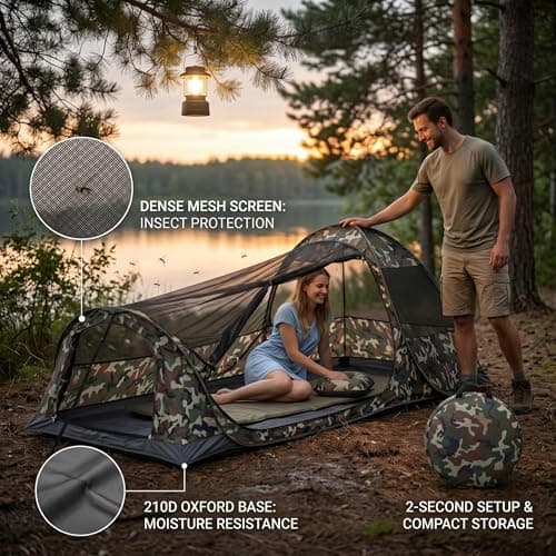Ameble Bivy Tent, Tent, 2-second Quick Setup Mosquito Net, Portable One-man Net For Camping & Hiking - Camouflage Bivy, Bivvy, One Man, Mosquito — view 5