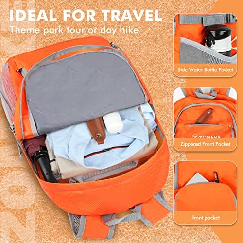 ZOMAKE Lightweight Foldable Backpack Packable Rucksack (30L/Orange) — view 4