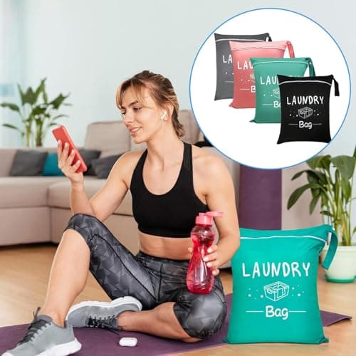 4 Pcs Travel Laundry Bags, Portable Dirty Clothes Storage Bags, Portable Clothes Bags with Zipper, Suitable for Home Travel Gym Camping Dormitory Caravan (Green, Pink, Black and Gray) — view 6