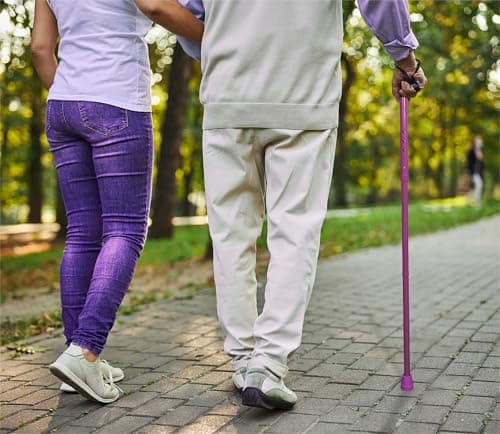 Folding Adjustable Walking Stick with Ergonomic Rubber Handle, 5 Height Settings, Lightweight Aluminum, Wrist Strap, and Non-Slip Tip. Compact for Travel. Supports up to 100kg.Pink — view 3
