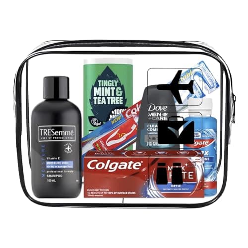 Men’s Travel Toiletries Set– Airport Security Approved, Clear Travel Bag, Shampoo, Shower Gel, Anti-Perspirant Roll On Deodorant, Toothpaste, Mouthwash, Foldable Toothbrush. Perfect for Holidays — view 2