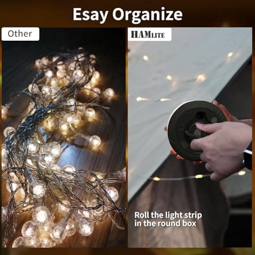 HAMLITE Camping Light String: 2 in 1 Outdoor Waterproof Portable Stowable Fairy Light with 5 Modes 2 Pack - USB Rechargeable RGB String Lights for Garden, Patio, Summer Camping, Tent & Party Decor — view 5