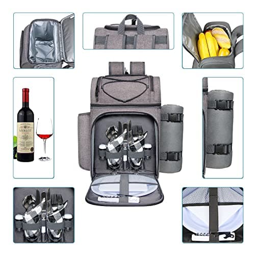 Hap Tim Picnic Basket Backpack for 2 Person with 2 Insulated Cooler Compartment, Wine Holder, Fleece Blanket, Cutlery Set,Perfect for Beach, Hiking, Camping, BBQs, Family or Wedding Gifts(36083G) — view 2