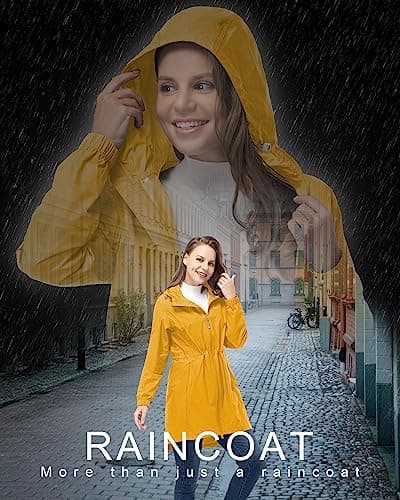 33,000ft Women's Rain Jacket Lightweight Hooded Long Rain Coat Waterproof Jacket Ladies Packable Functional Jacket Windbreaker Breathable Active Outdoor Coats Yellow XL/16 — view 3