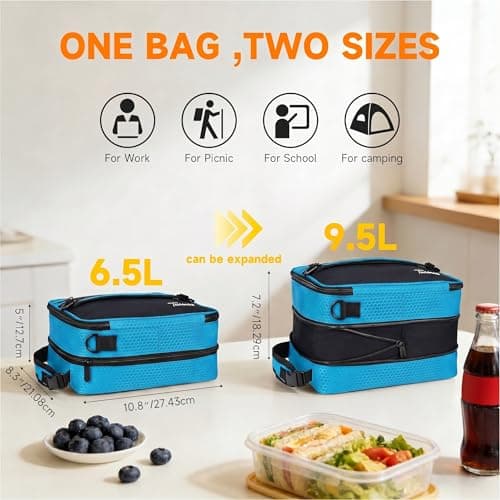 Kato Tirrinia Expandable Insulated Lunch Bag, 10L Lunch Cooler Bag with Shoulder Strap for Men and Women, Leakproof Lunch Box Bag, Suitable for Work School Travel Picnic Camping Beach, Gray — view 2