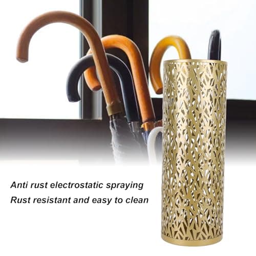 HUSHUI Freestanding Metal Umbrella Rack Hollow Out Round Entrance Storage Tray, Suitable for Home, Hotel, Office Decoration (Gold) — view 4