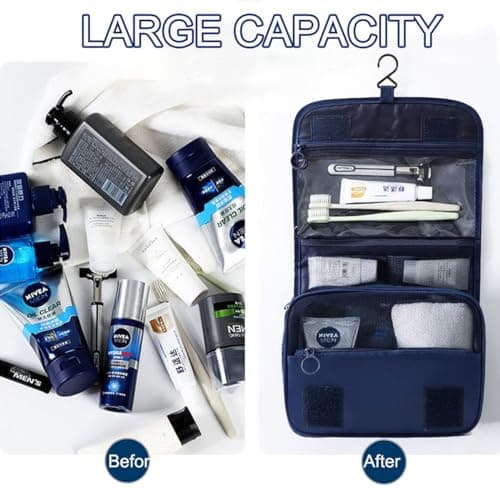 Travel Hanging Toiletry Bag Wash Bag, YYGOJOY Foldable Wash Bag Makeup Cosmetic Bags, Portable Waterproof Organizer Bags for Men Women Girls (Dark Blue) — view 3