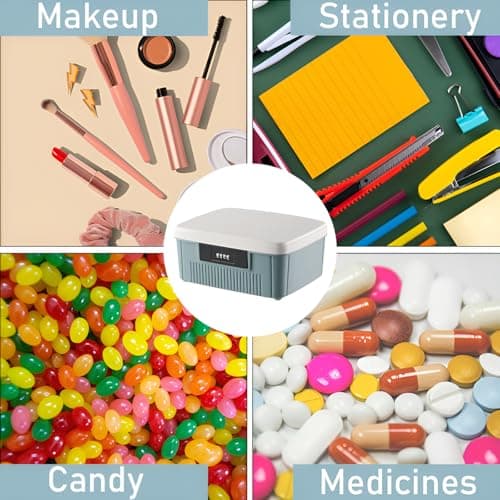 Chiziyixin 2 Layer Medicine Storage Box,Medication Lock Box with 4 Digital Code,Portable Handle,Removable Tray,Lockable Medical Storage Organiser for Home Cabinet School Office 25X21X11.5cm (Blue) — view 5