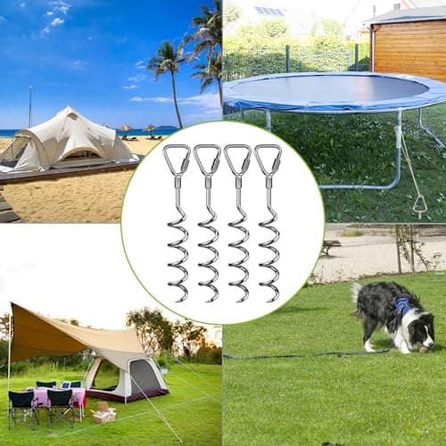 Insaga Ground Anchor, 4pcs Heavy Duty Corkscrew Tent Peg Trampoline Earth Stake Strong Storm Spiral Screw Spike for Garden Swing/Camping/Canopy/Shed/Dog/Carport with Carabiner Lockset — view 2