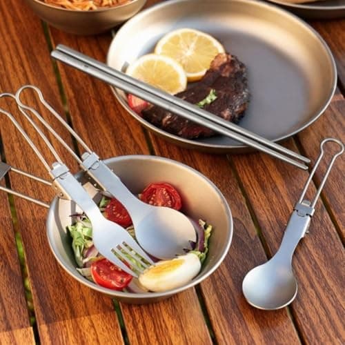 Titanium Folding Cutlery Set Knife Fork Spoon Chopsticks with Travel Case — view 5