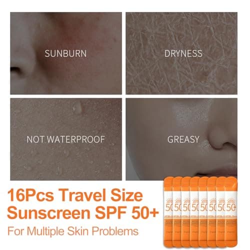 16 Pack Sunscreen SPF 50+, Travel Size Sunscreen Without White Cast, Sun Protection Waterproof & Non-Greasy, Mini Sun Cream for Face & Body, Lightweight UV Protection for Daily Use, 8g per piecec — view 3