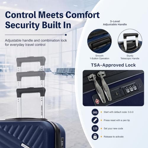 Luggage Depot Hand Luggage, 55x38x20cm Carry On with TSA Lock, Navy Blue — view 6
