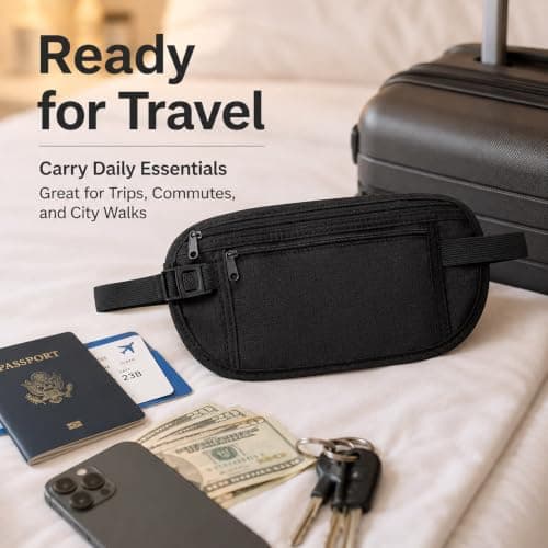 HOQBFSN RFID Blocking Hidden Travel Money Belt Ultralight Anti Theft Waist Pouch Adjustable Strap Multi Pocket Security Waist Bag for Passport Cash Phone Cards Black — view 6