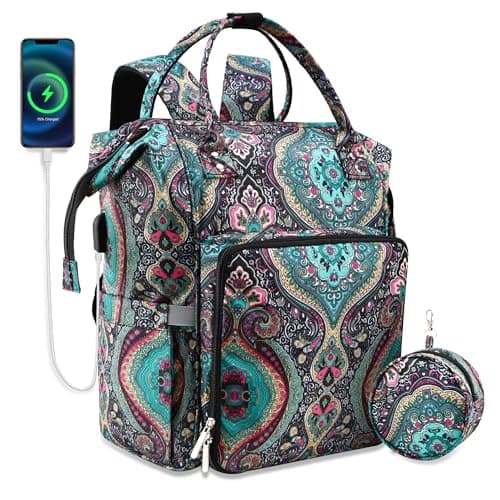 JOZEA Knitting Bag Backpack with USB Charging Port, Large Craft Organiser Bag for Knitting Accessories, Wool Storage for Crochet Projects, 2-Way Travel Bags and Totes(Paisley)