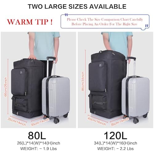 YOUNGOA 120L Foldable Travel Duffle Bag, Large Holdall Duffel Bag — view 2