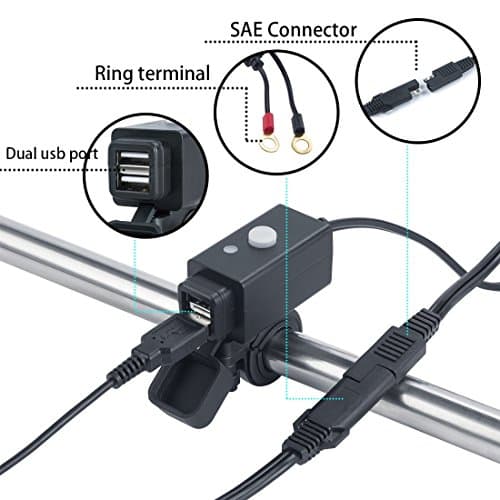 Waterproof Motorcycle USB Phone Charger Adapter with Power Switch 5V Dual Ports Smart Charging Power Socket for iPhone, Tablets, Samsung, Gopro — view 4