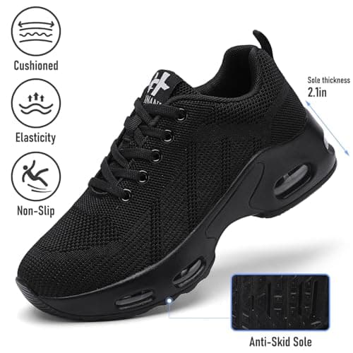 Womens Orthopedic Trainers Running Shoes Air Cushion Athletic Sports Lightweight Tennis Walking Sneakers Casual Mesh Breathable Ladies Fashion Plantar Fasciitis Jogging Shoes All Black UK 5.5 — view 3