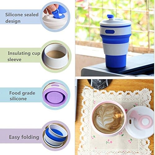 Angzhili Collapsible Coffee Cup Silicone Portable with Lids Multifunctional Silicone Reusable Folding Travel Cup Retractable Mug BPA -Free Coffee Mug for Hiking Outdoor Activities (Grey) — view 5