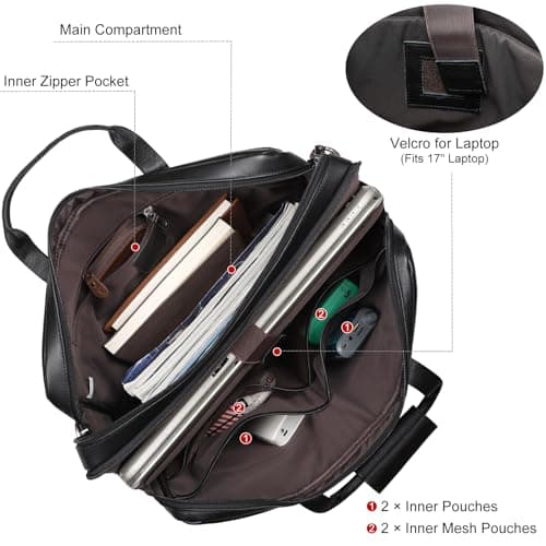 TIDING Men's Full Grain Leather Briefcase for 17 Inch Laptop Waterproof Bag — view 5