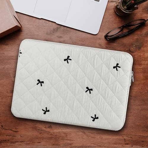 BAAGOAZ 13-14 Inch Laptop Sleeve MacBook Case with Embroidered Bows, White — view 5