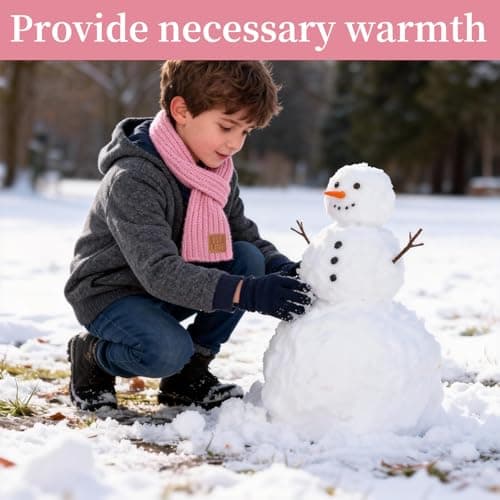 Toumett Kids Scarf,Kids Autumn Winter Knit Scarves,Boys Girls Scarf,Soft Knitted Neck Warmer Kids Scarf,Black/White/Pink Solid Scarf (Pink) — view 5