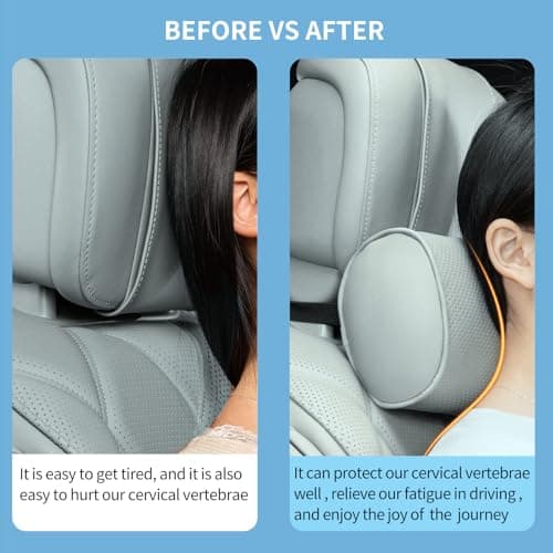 Dapucarin Car Headrest Pillow for Driving - Luxury Leather 100% Memory Foam, Ergonomic Neck Support - Universal Fit Head Rest Travel Pillow for Most Cars, Home & Office, Gray, 1 Pack — view 5