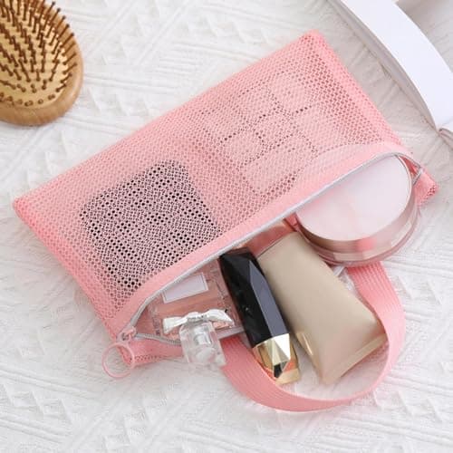 Mesh Bag - Portable Carry Bag for Toiletries, Travel Shower Bag for Shampoo, Sun Protection, Make-Up, Fitness, Travel, Camping, Students and Rooms, pink, Siehe Beschreibung, See description — view 3