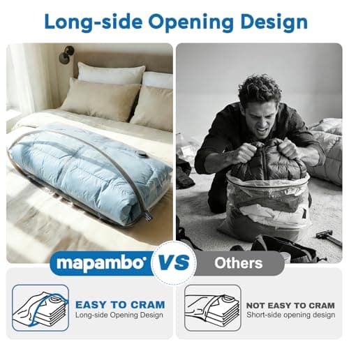 Mapambo Vacuum Storage Bags for Travel with Electric Pump -60000Pa, 15 Pack Vacuum Pack Bags for Clothes in 3 Combo Sizes, Save 80% Space for Travel Luggage & Home Organization — view 6