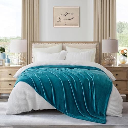 MOONLIGHT20015 Silk Touch Warm 2 Pack Fleece Blankets - 400 GSM Throws for Sofa Fluffy Blanket Bed Throw for Bedroom, Couch, Travel, Kids, Bedroom Accessories Teal, Throw/Single (130 X 150CM) — view 3