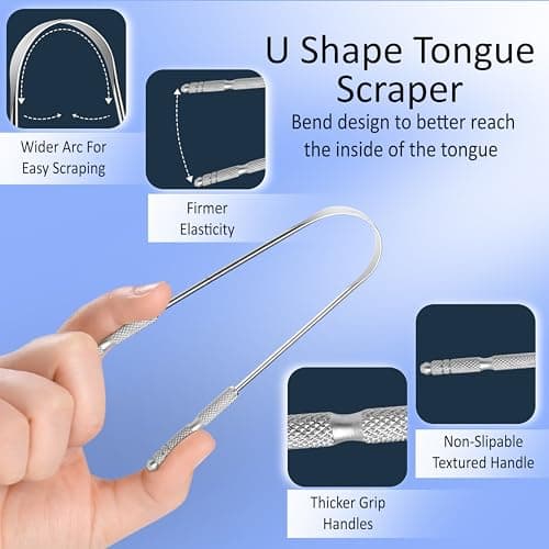 Tongue Scraper with Travel Case Metal Stainless Steel Tongue Scrapers for Adults Restore Fresh Breath Improve Taste and Oral Health with Our Tongue Cleaners Suitable for Men & Women Personal Hygiene — view 6
