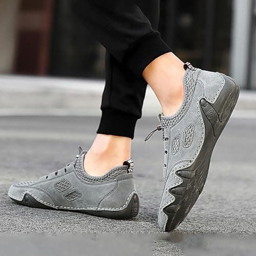 Casual Breathable Mesh Leather Sneakers for Men Walking Running Comfortable Slip On Shoes Spring Summer Autumn Daily Travel Beach, gray, 7 UK — view 5