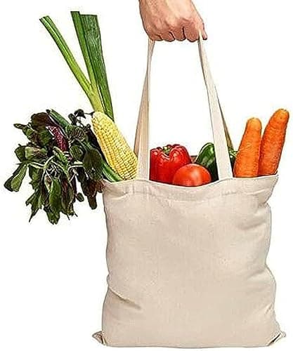100% Cotton Canvas Reusable Shoulder Tote Bag Natural Colour with handle for Shopping Grocery Handbag Eco-Friendly Organic material decays and compost easily recyclable (Natural 20 Pack) — view 2