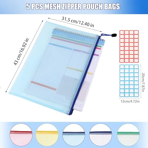 A3 Plastic Wallets, 5 Pack Zip Lock Bags Mesh Document Wallet File Folders — view 2